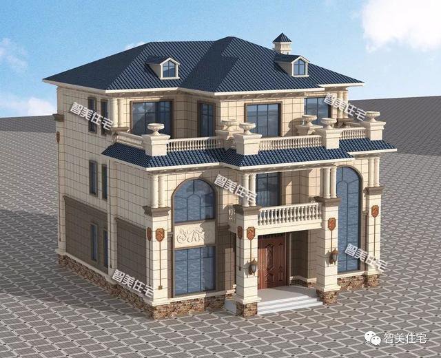 客廳挑空帶堂屋三層歐式自建房圖，湖南、湖北建的多