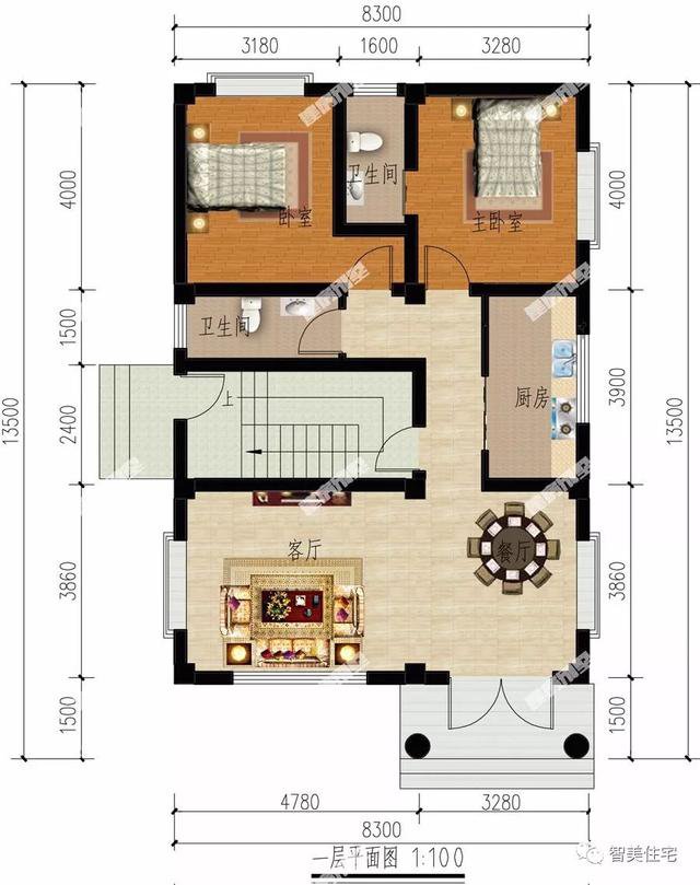 一棟三戶四層農(nóng)村自建房住宅設(shè)計方案圖，實用簡單