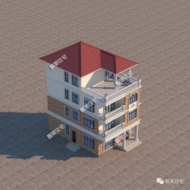 一棟三戶四層農(nóng)村自建房住宅設(shè)計方案圖，實用簡單