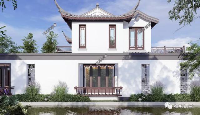 農(nóng)村中式合院別墅戶型方案圖，連廊入戶，院內(nèi)水景