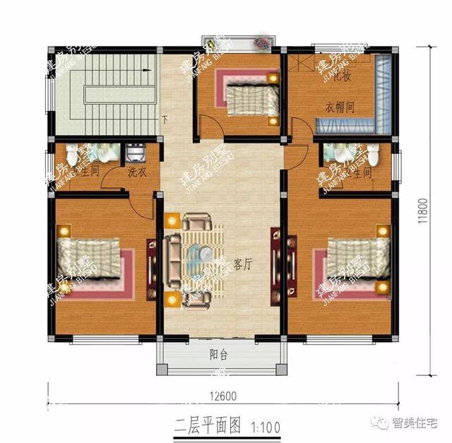 開間12米左右的兩層自建房戶型圖，簡單施工容易，主體造價低