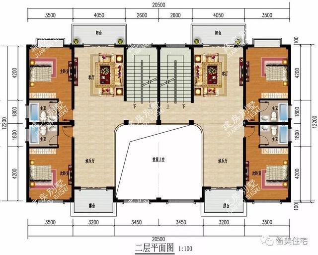 大廳共用的雙拼3層戶型別墅設(shè)計(jì)圖，兄弟倆一起住豪宅