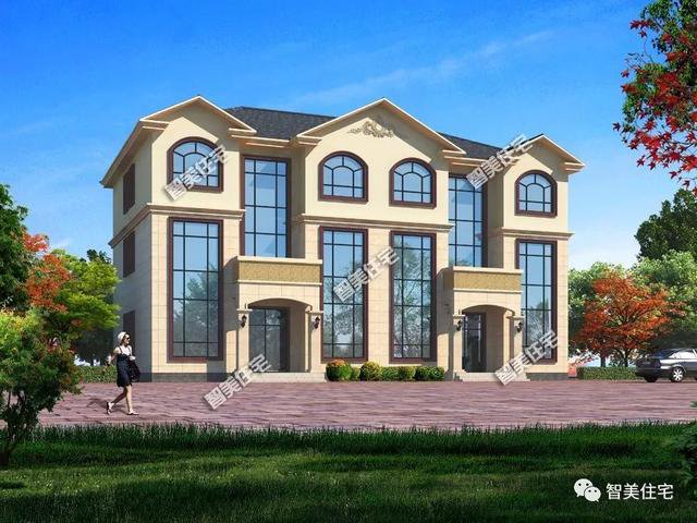 大廳共用的雙拼3層戶型別墅設(shè)計(jì)圖，兄弟倆一起住豪宅