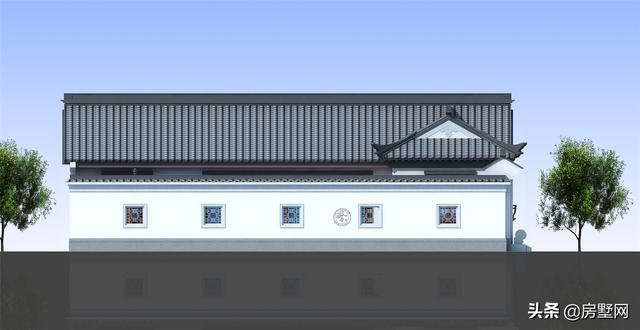 一層精品帶庭院中式別墅戶型圖及外觀圖，前后都有庭院