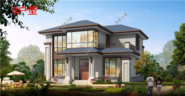 新中式新農(nóng)村二層樓房設(shè)計(jì)圖紙及效果圖