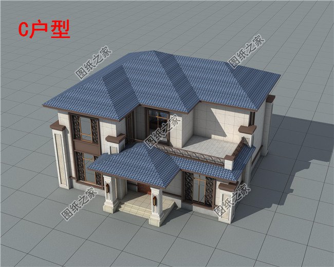 新中式新農(nóng)村二層樓房設(shè)計(jì)圖紙及效果圖