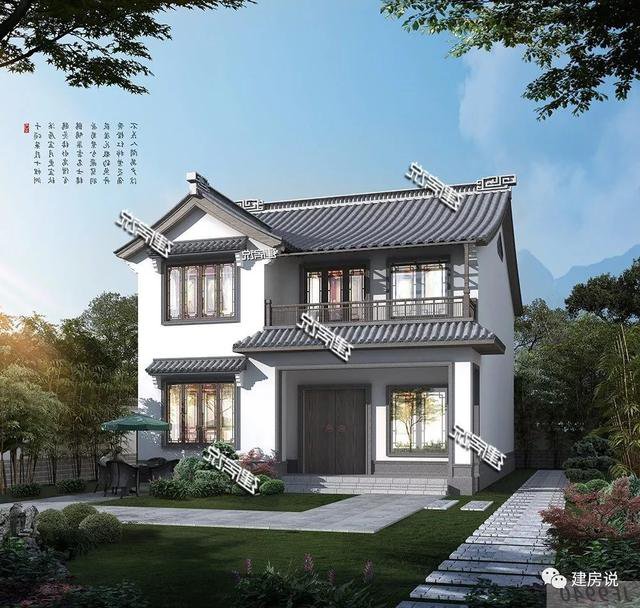 36萬(wàn)建中式徽派二層小別墅，春賞花夏乘涼，秋賞月冬掃雪