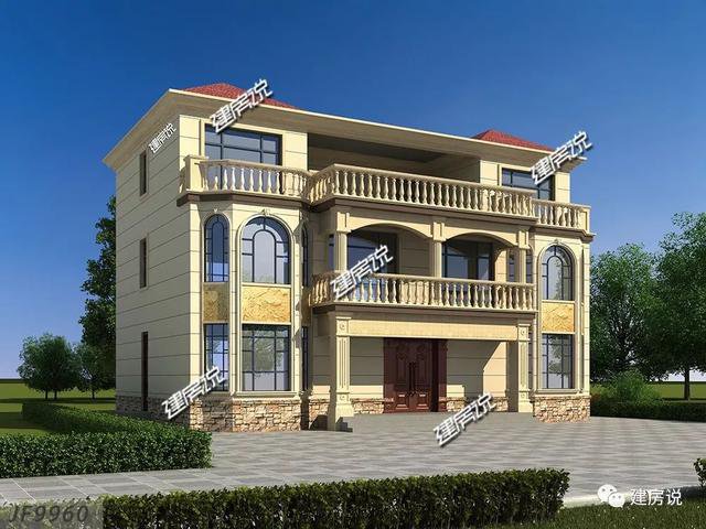 4層歐式雙拼別墅戶型方案圖，一層共同堂房