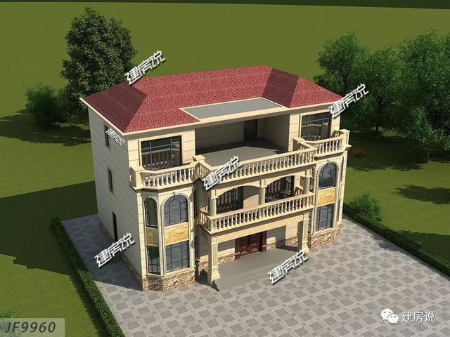 4層歐式雙拼別墅戶型方案圖，一層共同堂房