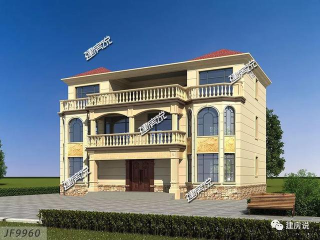 4層歐式雙拼別墅戶型方案圖，一層共同堂房