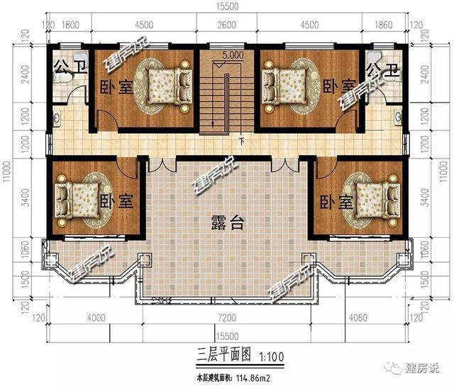 4層歐式雙拼別墅戶型方案圖，一層共同堂房