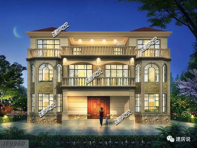 4層歐式雙拼別墅戶型方案圖，一層共同堂房