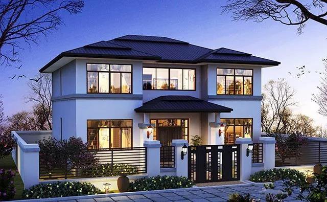 現(xiàn)代二層新農(nóng)村住宅復(fù)式設(shè)計(jì)方案圖，戶型簡(jiǎn)單、實(shí)用