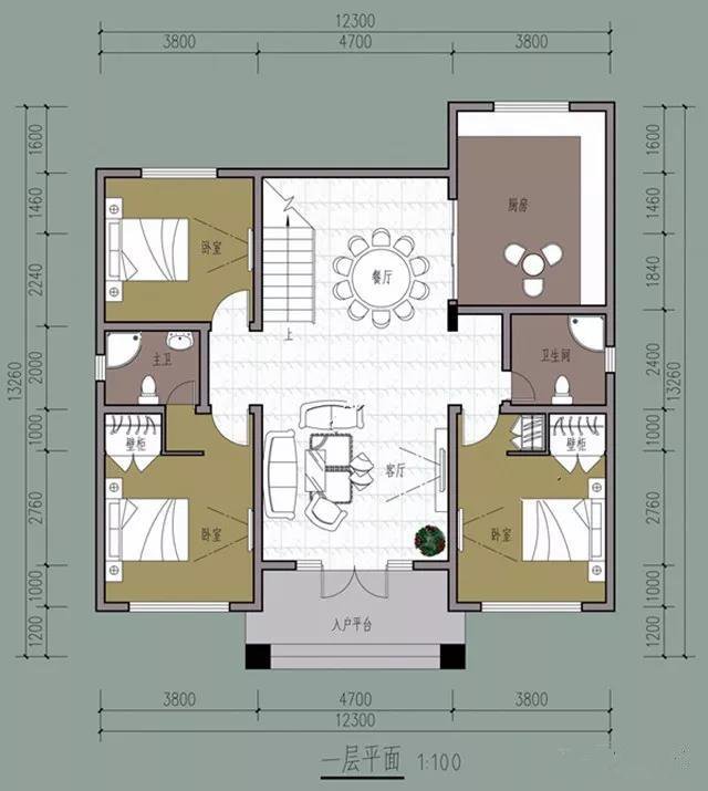 現(xiàn)代二層新農(nóng)村住宅復(fù)式設(shè)計(jì)方案圖，戶型簡(jiǎn)單、實(shí)用