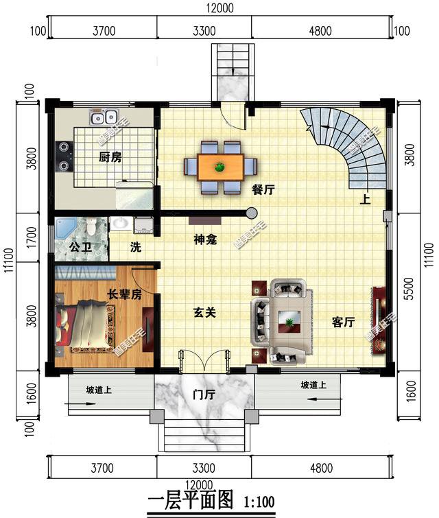 2棟復(fù)式歐式自建房方案戶型圖，開間12米左右
