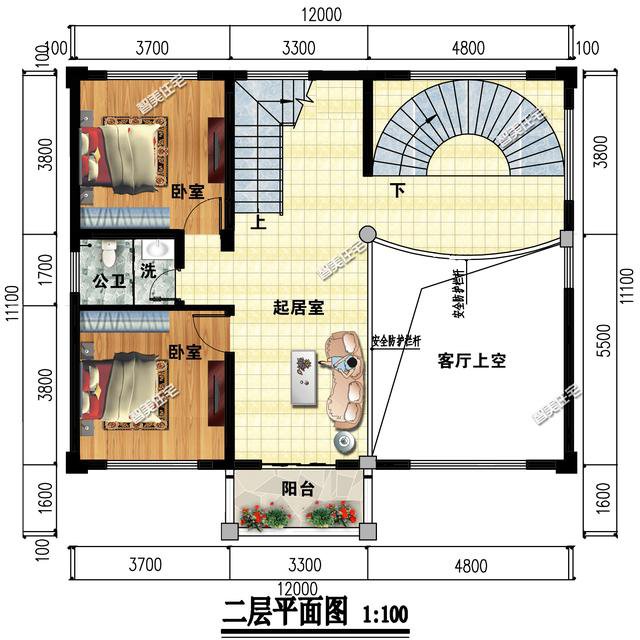 2棟復(fù)式歐式自建房方案戶型圖，開間12米左右