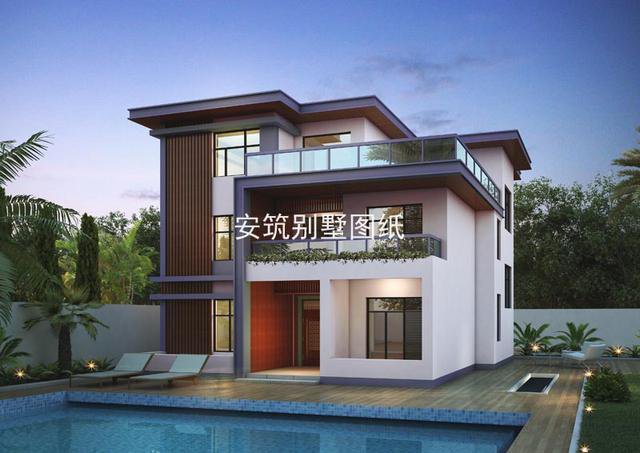 一套實用顏值又高的平屋頂三層現(xiàn)代風別墅戶型圖，喜歡這種風格