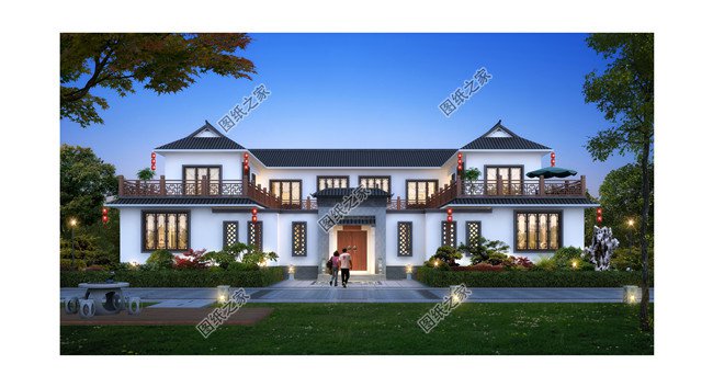 農(nóng)村自建兩層新中式四合院型樓房設(shè)計(jì)圖