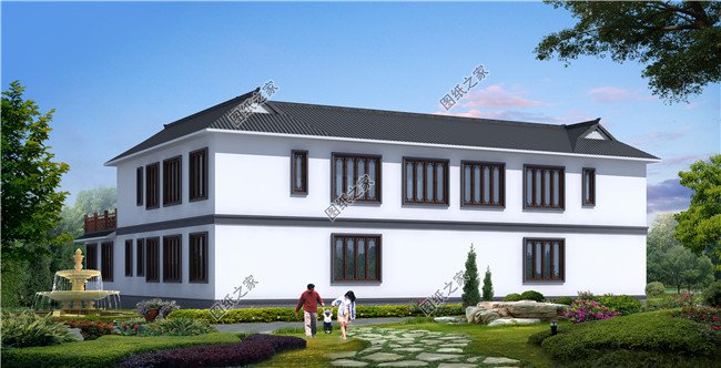 農(nóng)村自建兩層新中式四合院型樓房設(shè)計(jì)圖