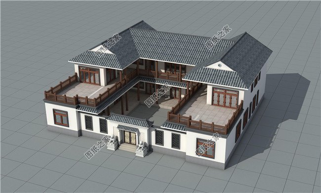 農(nóng)村中式二層四合院別墅設(shè)計(jì)圖含外觀效果圖