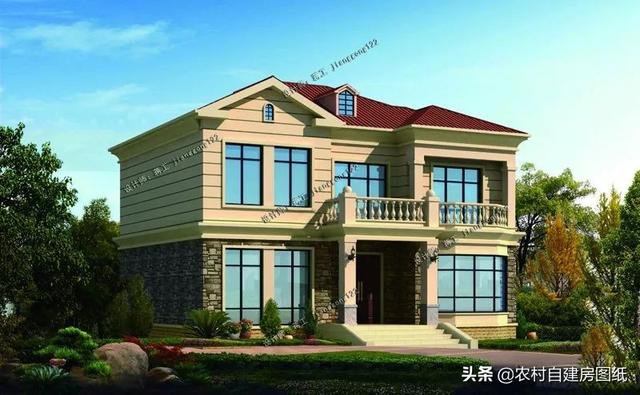 12×10.5m時尚二層農村自建房設計圖紙，5室3廳4衛(wèi)