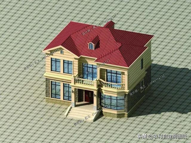 12×10.5m時尚二層農村自建房設計圖紙，5室3廳4衛(wèi)