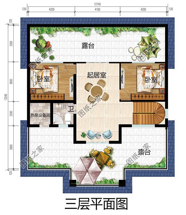 三間三層房子設(shè)計(jì)圖，高端三層樓房設(shè)計(jì)圖，三層兩個(gè)大露臺(tái)