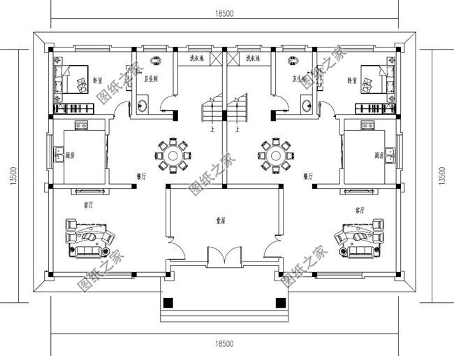 230平方米新農(nóng)村雙拼別墅戶型圖全套設(shè)計方案，13x18米