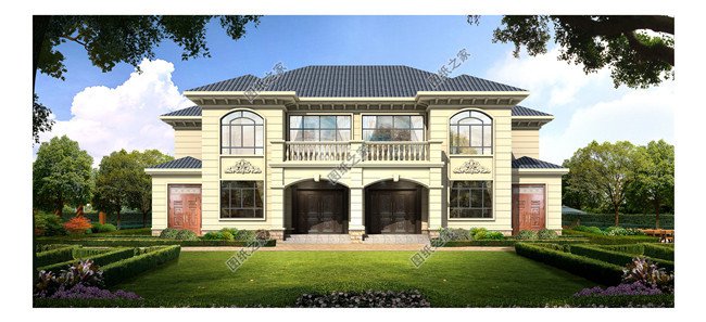 農(nóng)村二層雙拼別墅建筑圖紙及效果圖