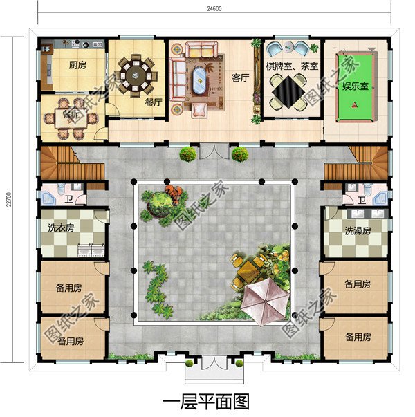 農(nóng)村兄弟雙拼四合院別墅設(shè)計(jì)圖紙，自建兩層新中式四合院