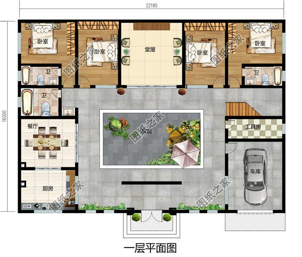 新款的農(nóng)村自建房子中式二層四合院別墅設(shè)計(jì)圖，占地300平左右