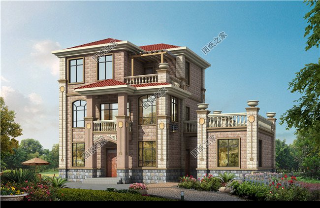 新農村實用型三層別墅設計CAD圖紙帶效果圖