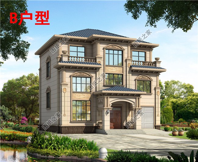 新農(nóng)村三層豪華歐式別墅高端復(fù)式三層自建房設(shè)計(jì)圖紙及效果圖