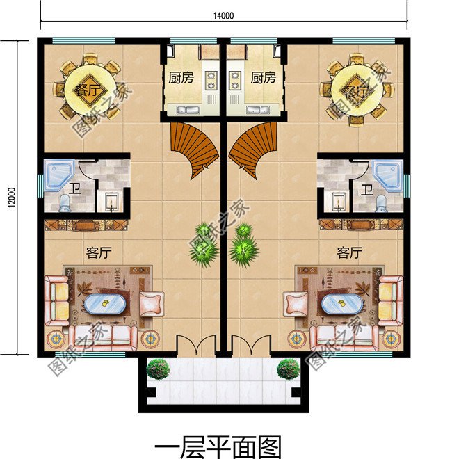 雙拼農(nóng)村小別墅設(shè)計圖，適合有兩個兄弟的家庭自建