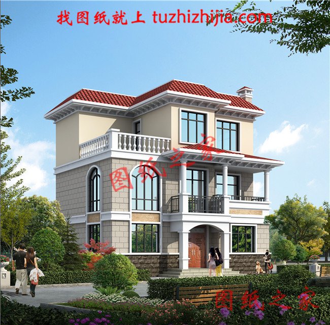 8X10米農(nóng)村別墅設(shè)計(jì)，弧形采光窗、5臥室