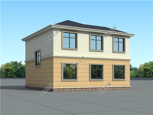 105平方米新農(nóng)村二層房屋設(shè)計(jì)建筑CAD圖紙帶外觀效果圖