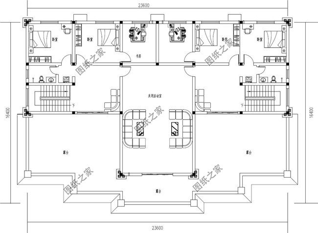 350平方米新農(nóng)村雙拼帶閣樓別墅施工設(shè)計圖紙及效果圖