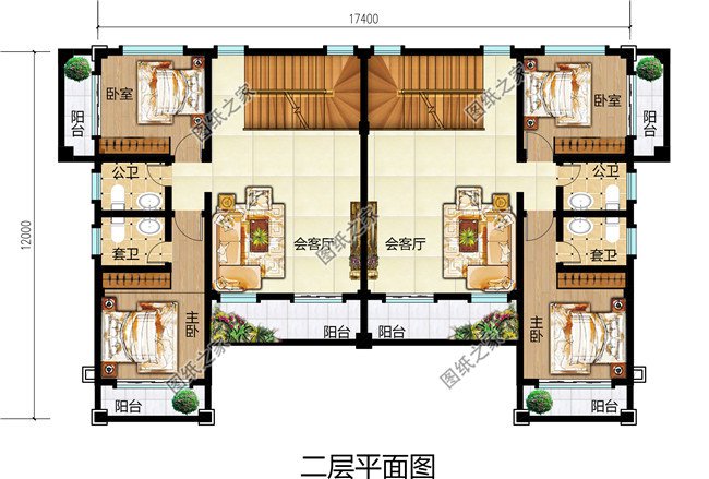 幾套農(nóng)村兄弟倆雙拼樓房設(shè)計(jì)圖，二層、三層都有