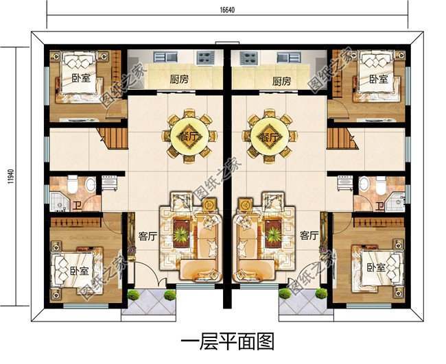 幾套農(nóng)村兄弟倆雙拼樓房設(shè)計(jì)圖，二層、三層都有