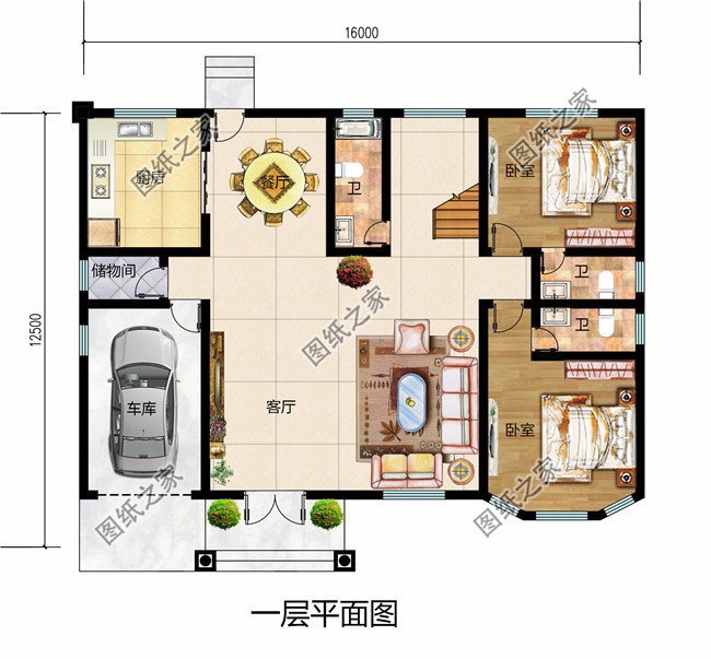 3款四間二層農(nóng)村房屋設(shè)計圖，附彩色平面戶型圖