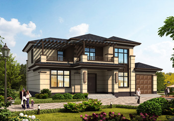 農(nóng)村二層小5間新中式自建房設(shè)計圖，帶柴火房（配房）和車庫