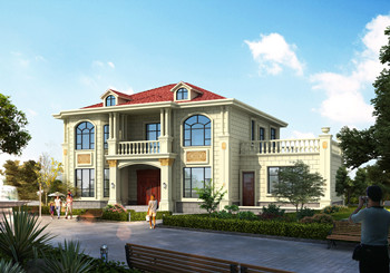 大開間二層挑空歐式別墅設(shè)計圖及全套施工圖，帶獨立廚房設(shè)計。