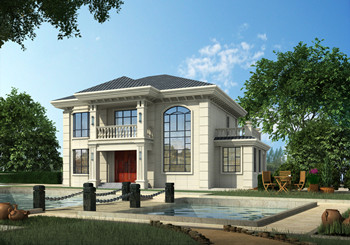 旋轉(zhuǎn)樓梯挑空獨棟二層簡歐小別墅設計圖，大氣時尚