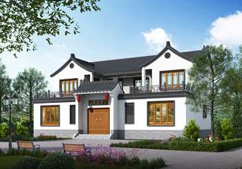 農(nóng)村復式挑空客廳二層四合院設計圖紙，外觀對稱設計