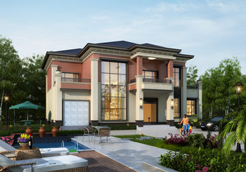 挑空客廳戶型歐式二層別墅設計圖紙，高端大氣帶車庫