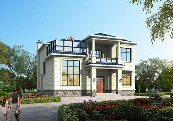 面寬12米農村二層建房別墅設計圖紙，帶堂屋和陽光房