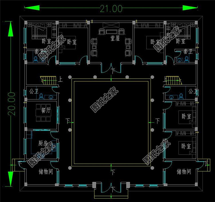 新農村中式二層四合院一層戶型圖
