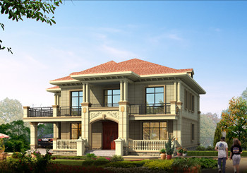 帶開放式車庫的二層四間歐式別墅圖，占地200多平，造價35萬