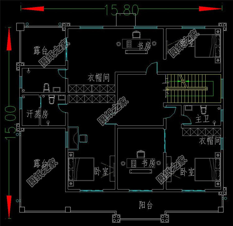 二層四間歐式別墅二層戶型圖