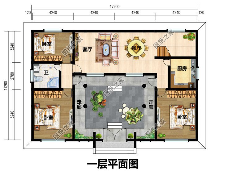 農(nóng)村復(fù)式挑空客廳二層四合院設(shè)計(jì)圖紙，外觀對(duì)稱設(shè)計(jì)